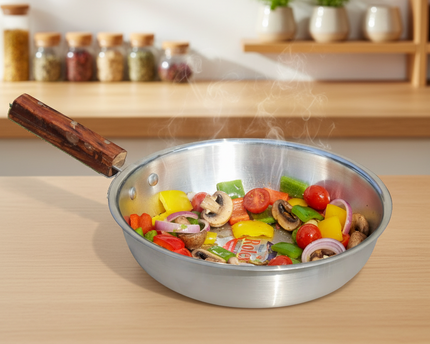Aluminum Frying Pan With Wooden Strong Grip Handle - 24 cm Heavy Weight