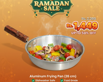 silver steel frying pan with wooden handle-aluminum deep cooking pan frying pan karahi shape for delicious taste by cooknex