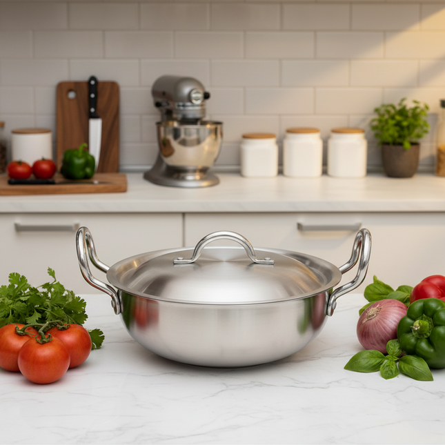 Aluminum Wok / Karahi With Lid And Stylish Handles - 28 cm