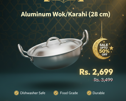 aluminum karahi / wok with lid from cooknex at sale price- best silver steel karahi with lid 