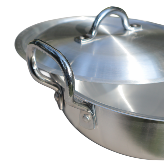 Aluminum Wok / Karahi With Lid And Stylish Handles - 28 cm