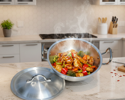 Aluminum Wok / Karahi With Lid And Stylish Handles - 26 cm