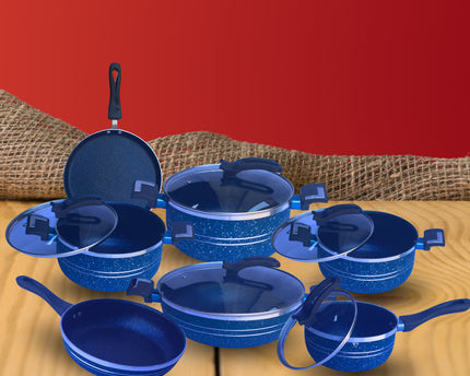 Nonstick Marble Coating Premium Quality Gift Set 18 Pcs By Cooknex - Blue