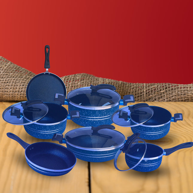 Nonstick Marble Coating Premium Quality Gift Set 18 Pcs By Cooknex - Blue