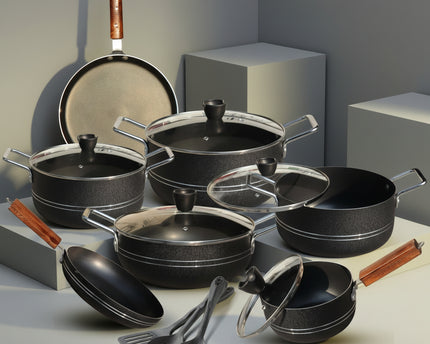Nonstick Gift Set 15 Pcs - Complete Kitchen Set -Black
