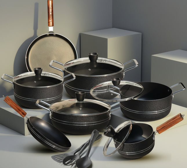 best quality nonstick cookware - nonstick kitchenware gift set with chrome steel handles and glass lid - cooknex