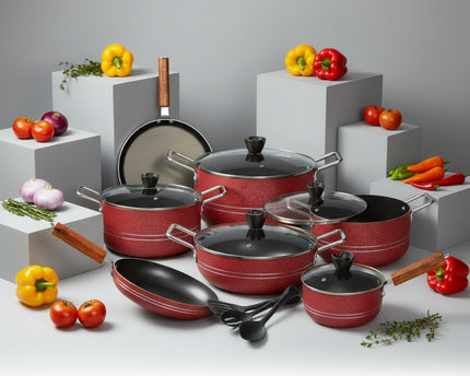 Nonstick Gift Set 15 Pcs - Complete Kitchen Set -Maroon