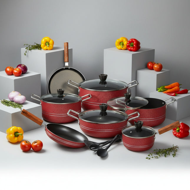 Nonstick Gift Set 15 Pcs - Complete Kitchen Set -Maroon