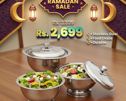3 pcs stainless steel multipurpose food container - storage bowl with lid at low price in Pakistan 
