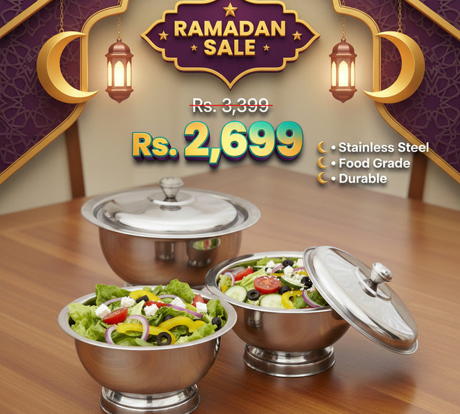 3 pcs stainless steel multipurpose food container - storage bowl with lid at low price in Pakistan 