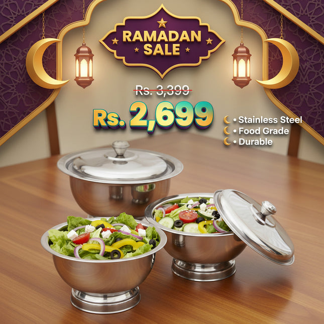3 pcs stainless steel multipurpose food container - storage bowl with lid at low price in Pakistan 