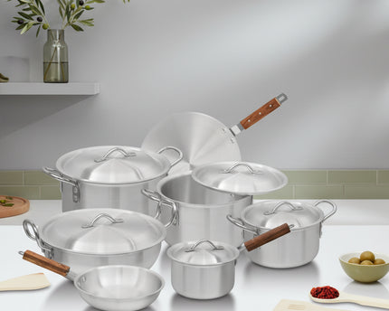 best quality silver steel metal finish cookware gift set at best price from best cookware brand in Pakistan - cooknex