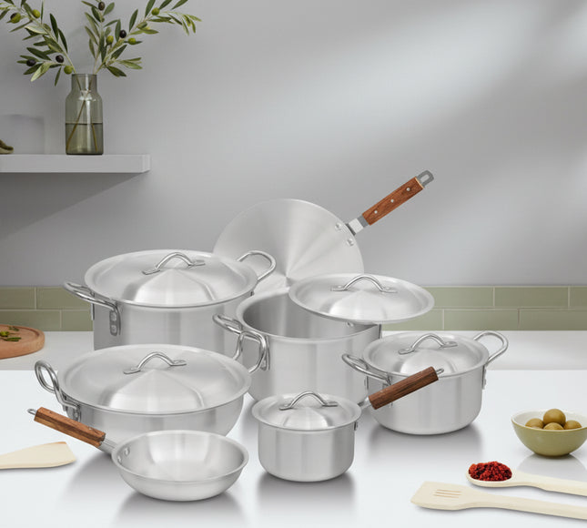 best quality silver steel metal finish cookware gift set at best price from best cookware brand in Pakistan - cooknex