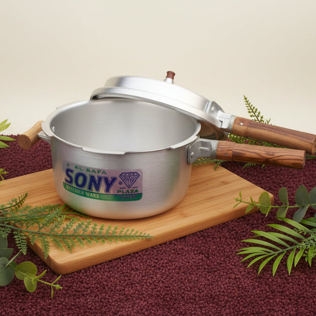 Silver pressure cooker with wooden handles sony instant cooking pot by cooknex at best price in Pakistan