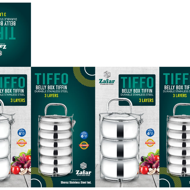 Zafar Stainless Steel TIFFO Single Belly:- Lunch Box 3 Layer - cooknex