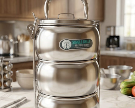 Zafar Stainless Steel TIFFO Single Belly:- Lunch Box 3 Layer - cooknex