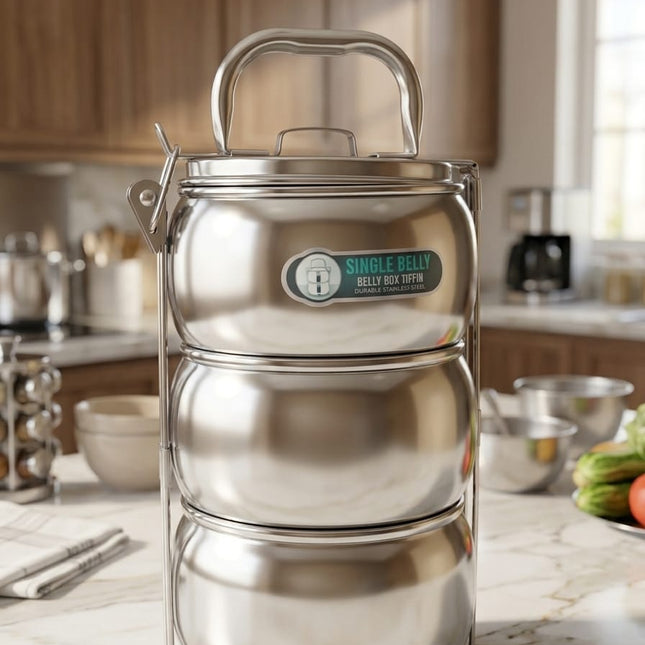 Zafar Stainless Steel TIFFO Single Belly:- Lunch Box 3 Layer - cooknex