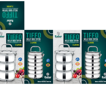 Zafar Stainless Steel TIFFO double Belly:- Lunch Box 3 Layer - cooknex