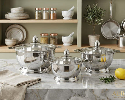 Grace Stainless Steel 3 Pcs Curry Pot Set With Glass Lid by cooknex