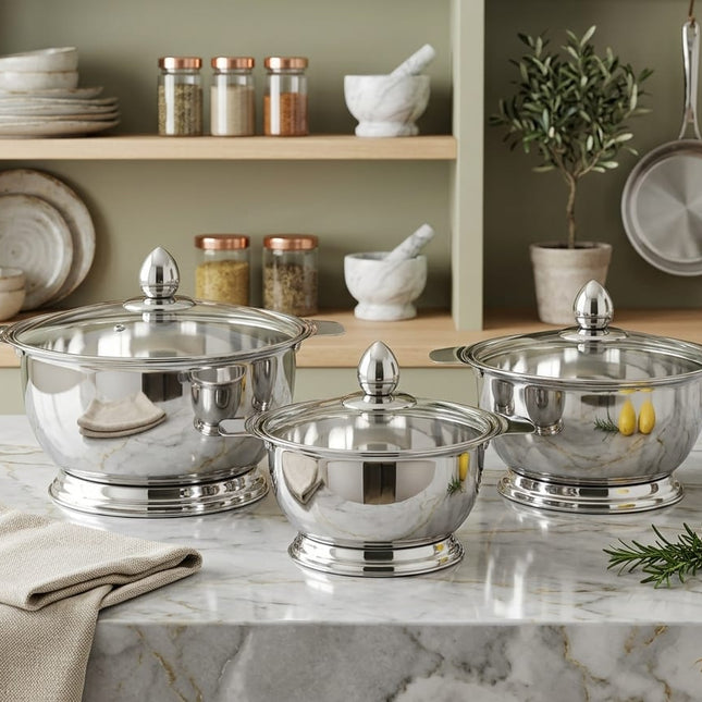 Grace Stainless Steel 3 Pcs Curry Pot Set With Glass Lid by cooknex