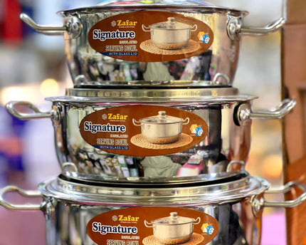 Signature Insulated Stainless Steel Serving Bowl Set With Glass Lid 3 pcs by cooknex