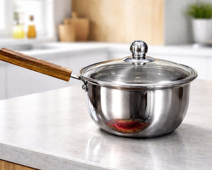 Stainless Steel Sauce Pan Wooden Handle With Glass Lid  by cooknex