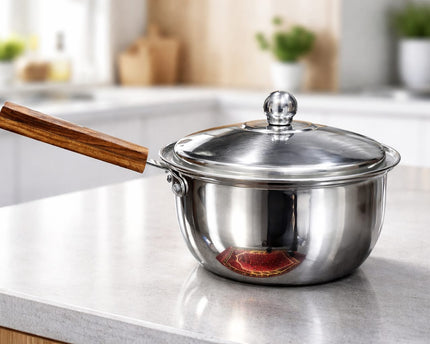 Stainless Steel Sauce Pan Wooden Handle With Steel Lid