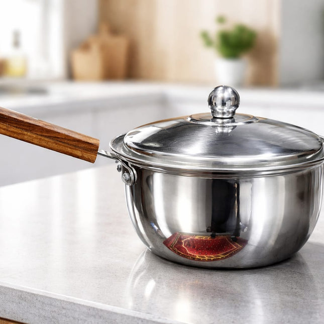 Stainless Steel Sauce Pan Wooden Handle With Steel Lid