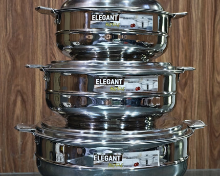 Elegant Stainless Steel Hot Pot Set With Steel Lid 3 pcs