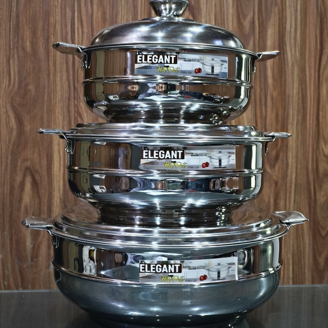 Elegant Stainless Steel Hot Pot Set With Steel Lid 3 pcs