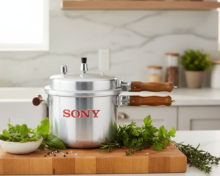 Silver pressure cooker with wooden handles sony instant cooking pot by cooknex at best price in Pakistan