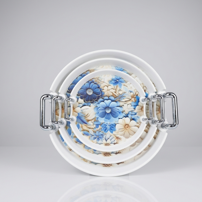 Premium Quality 3 Pcs Serving Tray Set By Cooknex - Random Pattern