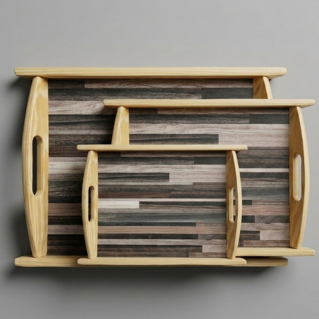 Premium Quality 3 Pcs Wooden Serving Tray Set By Cooknex